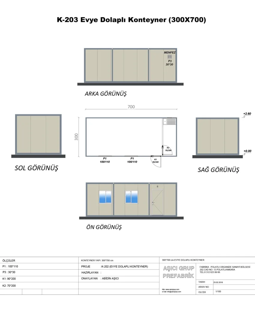 K-202 — Evye Dolaplı Konteyner plan