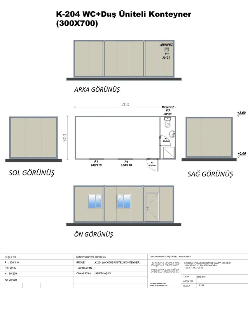 K-204 — WC+duş Üniteli Konteyner plan
