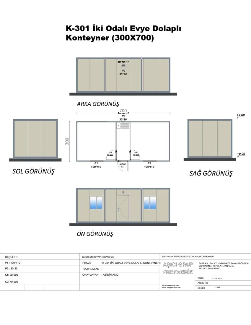 K-301 — İki Odalı Evye Dolaplı Konteyner plan