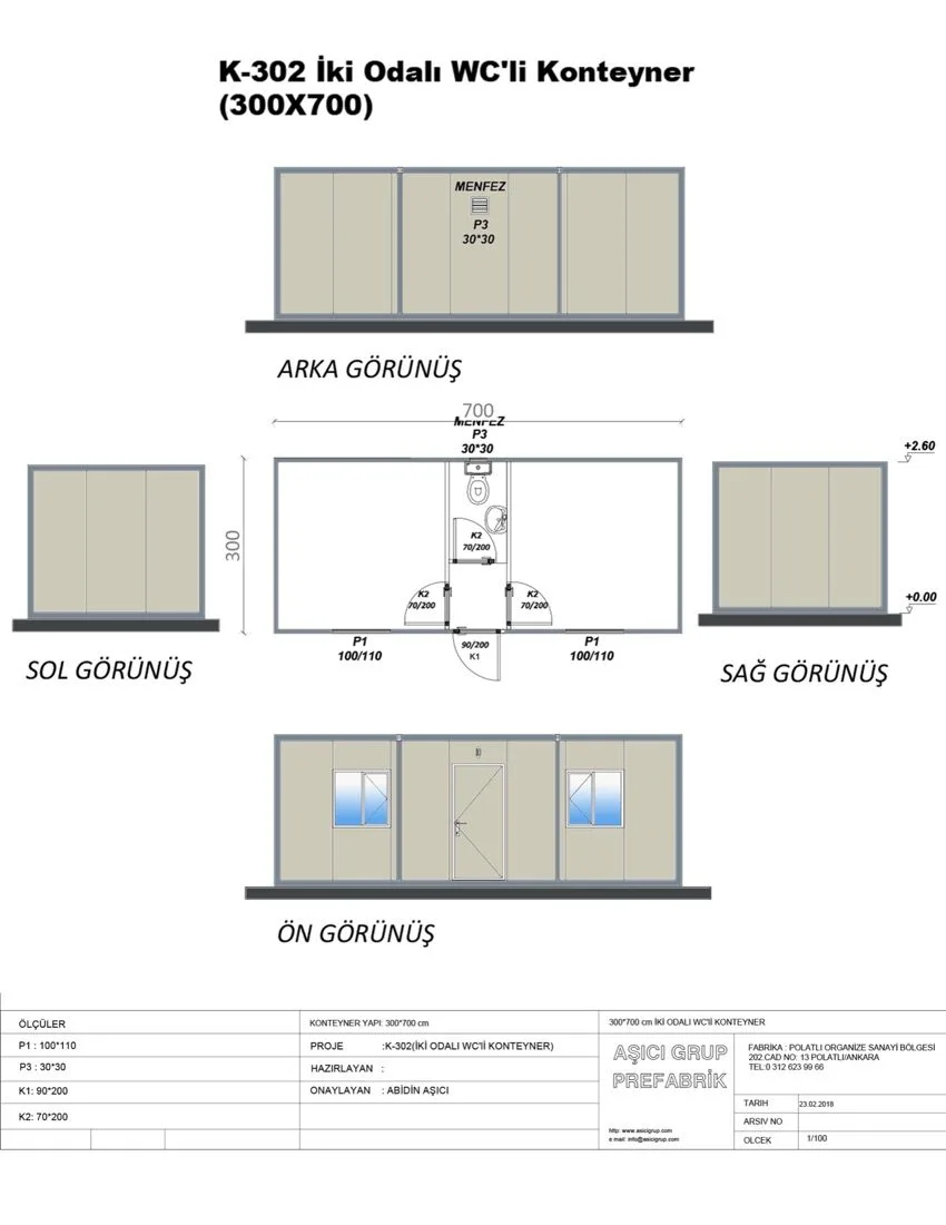 K-302 — İki Odalı WC'li Konteyner plan