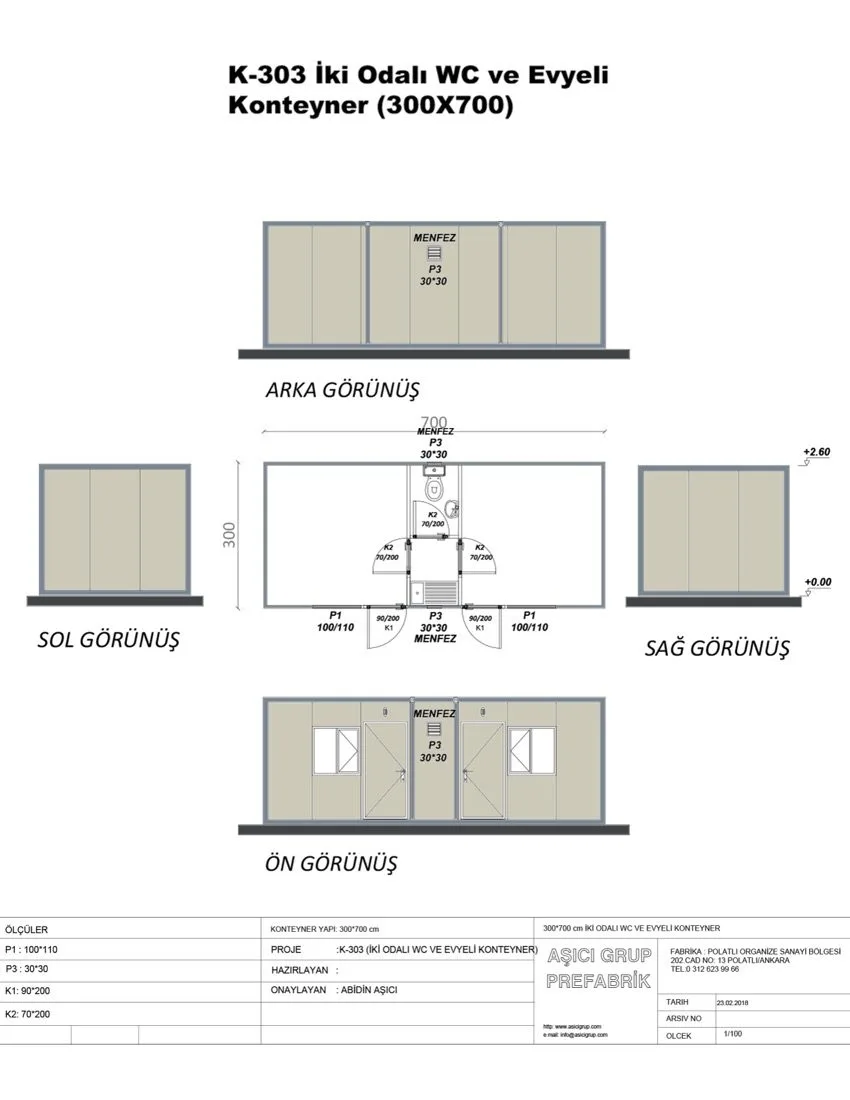 K-303 — İki Odalı WC Ve Evyeli Konteyner plan