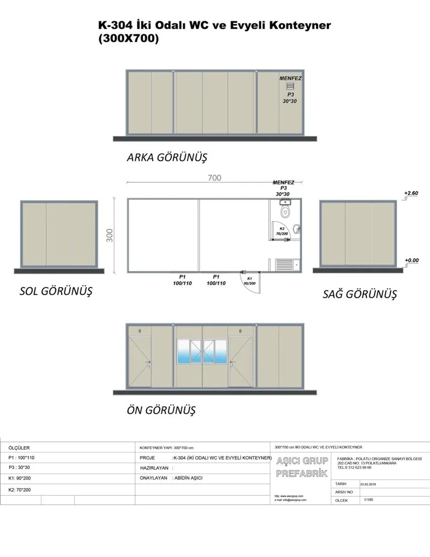 K-304 — İki Odalı WC Ve Evyeli Konteyner plan