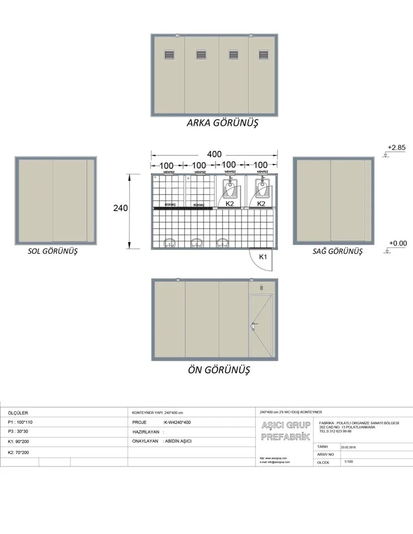 K-W4 — 2wc+2duş Konteyener plan