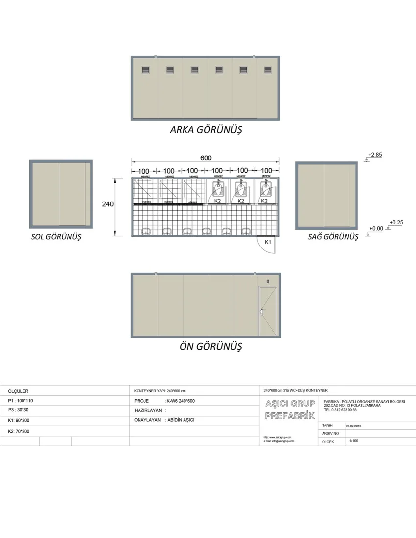K-W6 — 3wc+3duş Konteyner plan
