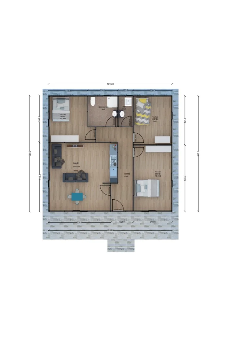109 m² Prefabrik Ev plan