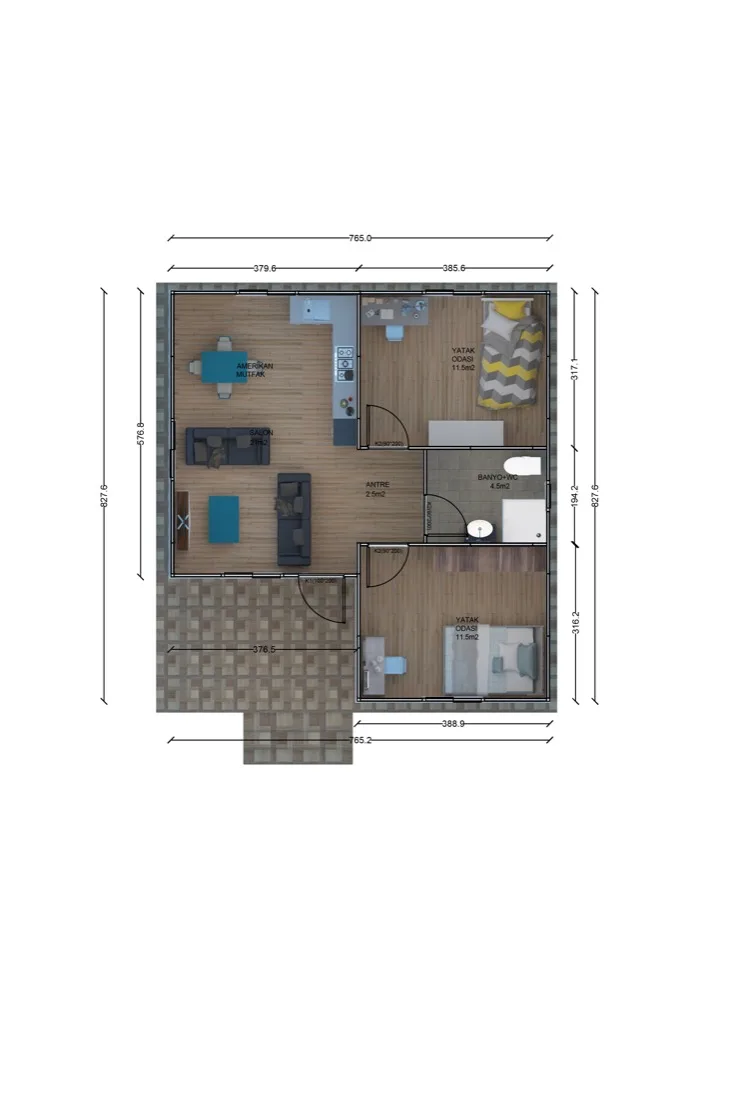 58 m² Prefabrik Ev plan