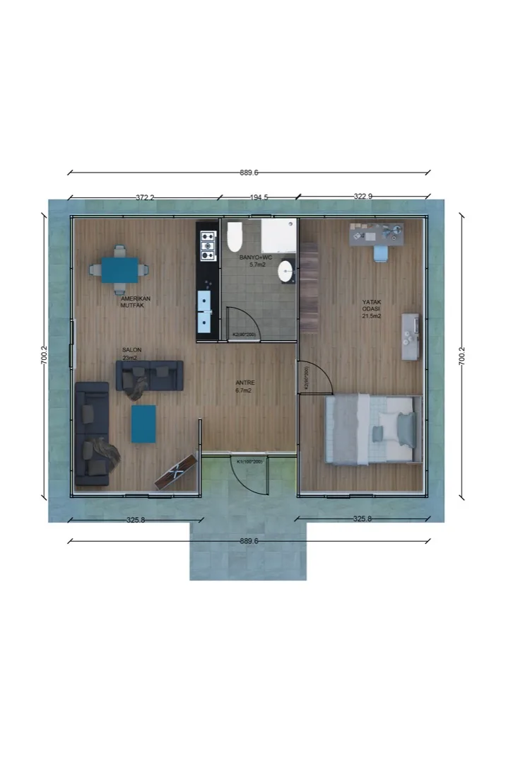 65 m² Prefabrik Ev plan