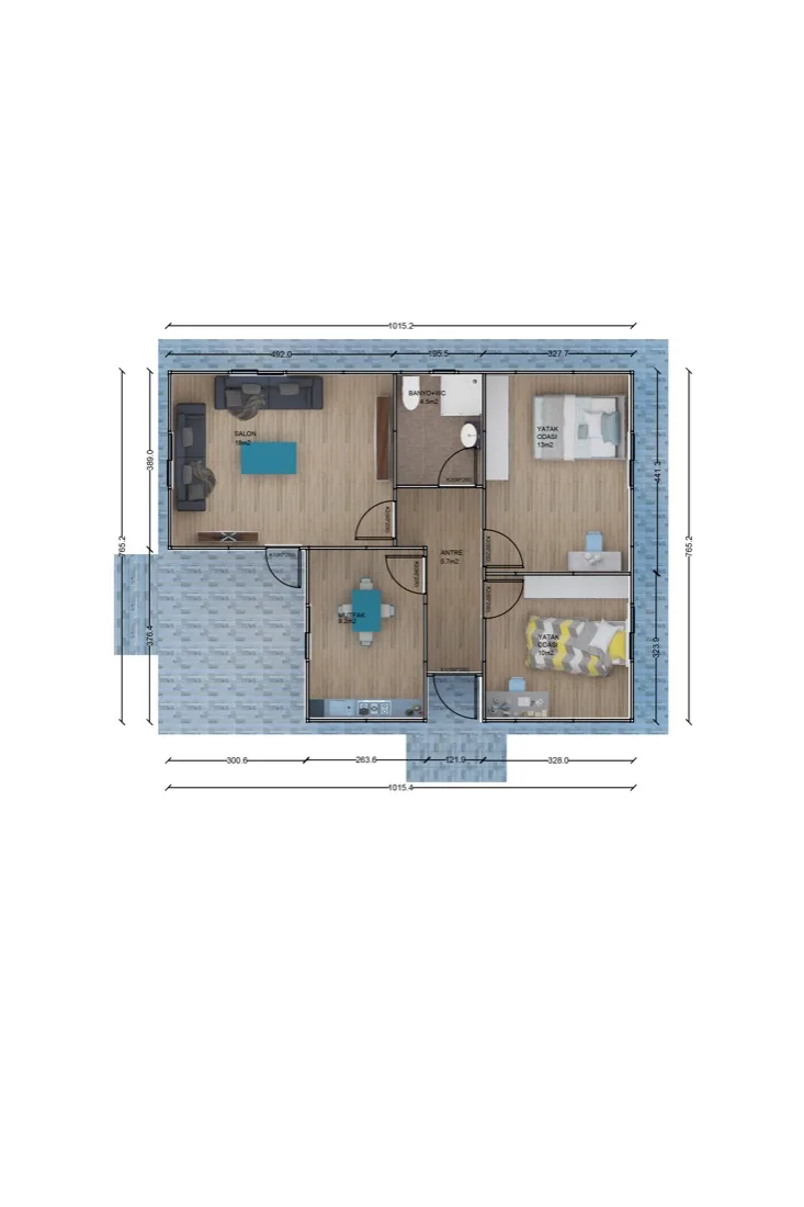 74 m² Prefabrik Ev plan