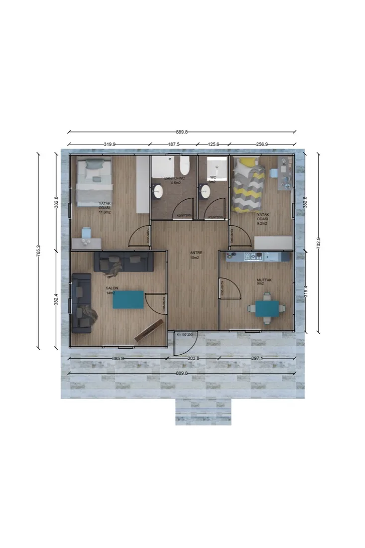 78 m² Prefabrik Ev plan