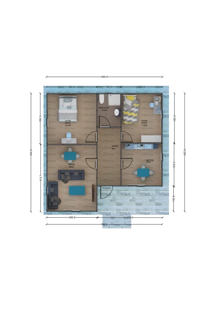80 m² Prefabrik Ev plan