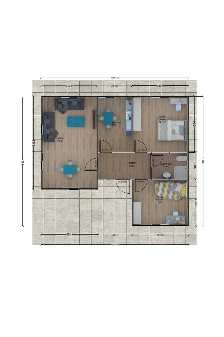 85 m² Prefabrik Ev plan