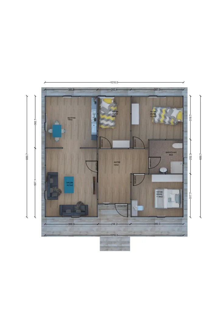 94 m² Prefabrik Ev plan